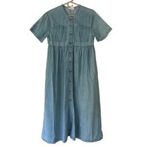 Vintage Moda International Denim dress button up prairie Cottagecore S petite